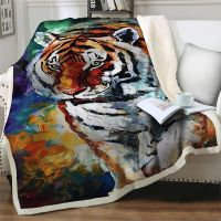 2023 Artistic Animal Tiger 3D Printed Plush Throw Blankets For Beds Sofa Soft Warm Bedspreads Travel Picnic Plane Car Quilt Nap Cover