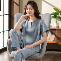 Women 100Cotton Pajamas Set Short Sleeve Nightwear Printed Loungewear Pyjama Female Sleeping Wear Two Piece PJ Suit M-XXXL