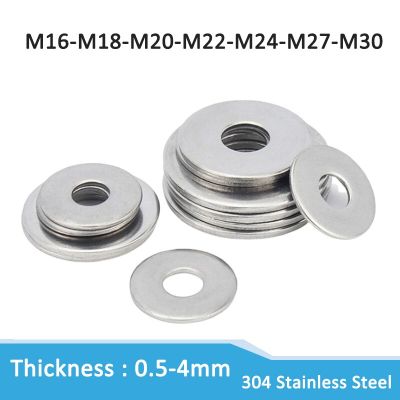 M16 M18 M20 M22 M24 M27 M30 304 Stainless Steel Flat Washer Plain Gasket for Screw Bolt Thickness 0.5mm-4mm Large Size Thicker Nails  Screws Fasteners