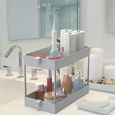 Under Sink Organizer, 2 Tier Under Sink Shelf Organizer Rack, Multi-Purpose Under Sink Storage for Bathroom and Kitchen