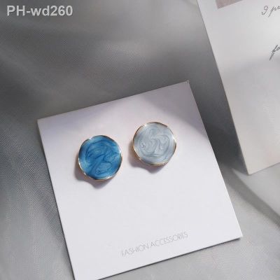 925 silver needle New Asymmetrical Earrings Delicate Jewelry Enamel Color Dark Light Blue Stud Earrings For Women Girl Gifts