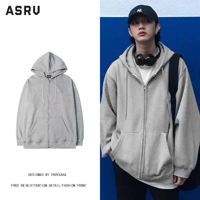 ASRV เสื้อฮู้ดชาย เสื้อมีฮู้ดผู้ชาย hoodie เสื้อกันหนาว ผู้ชาย ผู้ชายคลุมด้วยผ้าเสื้อกันหนาวซิปคาร์ดิแกนขนาดใหญ่สีทึบหลวมแนวโน้มเสื้อกันหนาวหมวกแจ็คเก็ตลำลองอเนกประสงค์