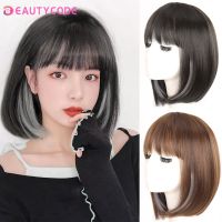 【CW】 Synthetic Short Straight BOb Wigs With Air Bangs Girl  39;s Cut Wig black Resistant False Hair