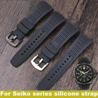 ♀✙♙ 26 มม. สำหรับนาฬิกา Seiko พร้อมสร้อยข้อมือซิลิโคน VELATURA series SRH006 SPC007 อุปกรณ์เสริมสำหรับผู้ชายสีดำ