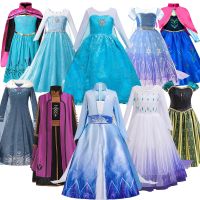 DISNEY Princess Party Fantasy Frozen1&amp;2 Anna Queen Elsa Dress for Girl Birthday Role Play Vestidos Children Halloween Costume