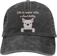 Life is Better with a French Bulldog Unisex Dog Mom Vintage Jeans Adjustable Baseball Cap Cotton Denim Dad Hat