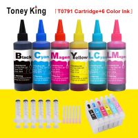 Toney King ชุดหมึกเติมปากกาเครื่องพิมพ์6 × 100มล. + ตลับหมึกย้อมสี T0791-T0796สำหรับ Epson Stylus Photo 1400 1500W P50ช่างฝีมือ1430