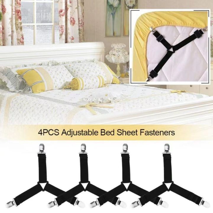 Bed Sheet Holder, Adjustable Fasteners Suspenders Gripper, Triangle &  Elastic Straps Clips for Various Bed Sheets, Mattress Covers, Sofa Cushion  (4 pack black) 