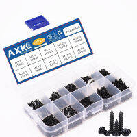 1000 M1ชิ้นเซ็ตM1.2M1.4M1.7หัวกลมสกรูสแตนเลส Pan Self Tapping Screw Set Assortment Kit Black