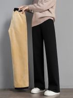 【CW】 Warm Thick Pants Lambskin Cashmere Trousers Waist Cotton Fleece Loose Female Wide Leg PELEDRESS