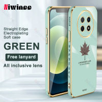 NIWINEE ฟรีสายคล้องแฟชั่นใบเมเปิ้ลเคสมือถือชุบโลหะขอบตรงสำหรับ Y91 Huawei Nova เคสโทรศัพท์ TPU แบบนิ่มป้องกันการตกสำหรับคู่รักฝาครอบป้องกัน