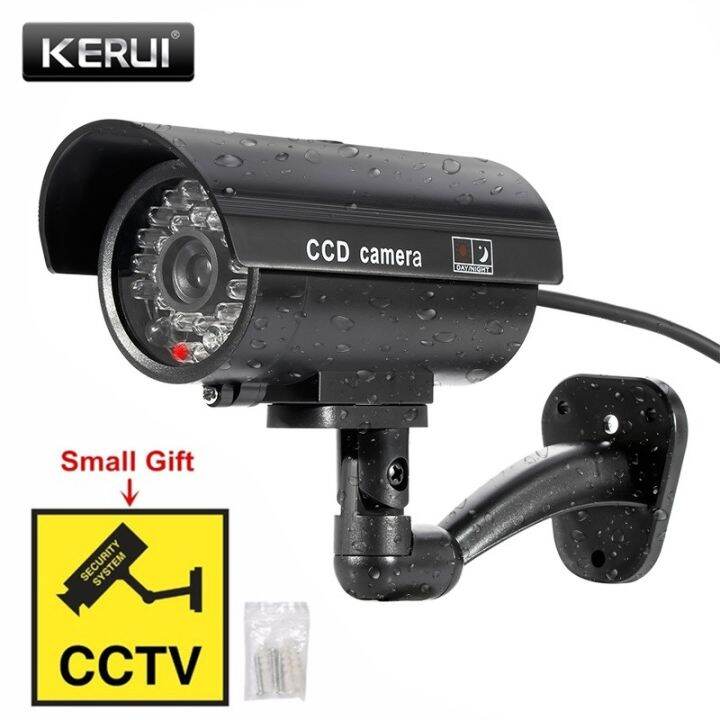 kerui-outdoor-fake-simulation-dummy-camera-cctv-home-surveillance-security-mini-camera-flashing-led-light-fake-camera-black