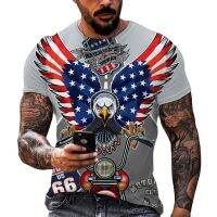 2023American Flag Eagle Men T-shirt Summer Fashion Short Sleeve Oversized Loose T-Shirt US Route 66 Letter Print Tops Tees Clothing