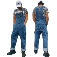 Jeans Men Mens Denim Overalls Mens Overalls Jumpsuit Large size strap Straight pants Blue jeans Suitable for Weighing 120kg