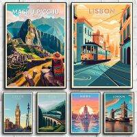 มาชูปิกชู &amp; ลิสบอน Retro Travel Art - Canvas Painting Print For Home Wall Decor 0921