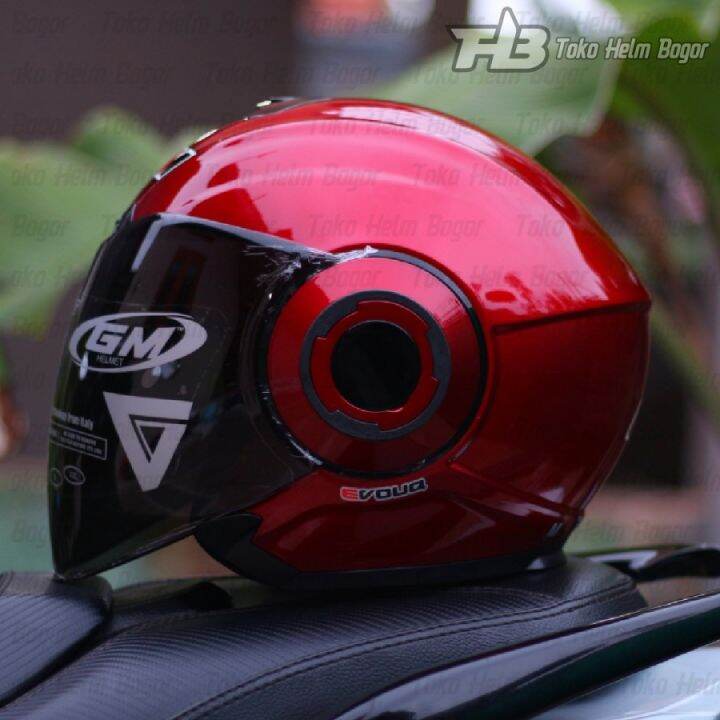 HELM GM Evouq solid ROYAL RED visor SMOKE HELM HALF FACE Lazada Indonesia