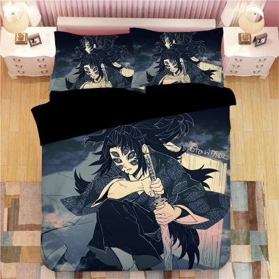 Demon Slayer Sticker Bed Linen Cartoon Anime Duvet Covers Pillowcases Kids Anime Comforter Bedding Sets Bedroom Adornment