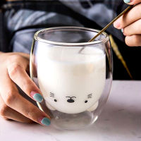 Double Glass Coffee Mug Coffee Cup Cartoon Cute Bear Cat Duck Glass Cup Anti-Scalding Breakfast Milk Lemon Juice Cups Drinkware