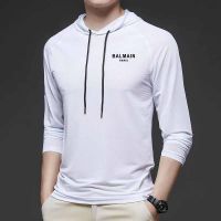 Original Balmain∮ Paris Men S Gym Workout Active Long Sleeve Pullover Lightweight Hoodie Casual Hooded Sweatshirts Quick Dry Sweat-Absorbing And Breathable Outdoor Shirt For Fishing Running Workout