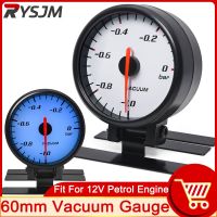 HD 60mm Vacuum Gauge for Cars 12V LED Blue Backlight Vacuum Meter with Sensor Car Turbo Boost Gauge - 1 0 Bar Vacuum Tester Auto