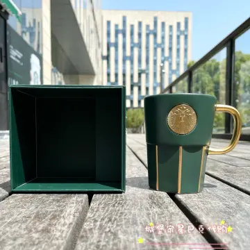 Starbucks China Dark Green Goddess Gold Ceramic Mug