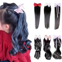 【Ready Stock】 ✖﹍ C18 Childrens wig ponytail hair accessories bow hair clip girls straight curly hair ponytail breathable long hair piece