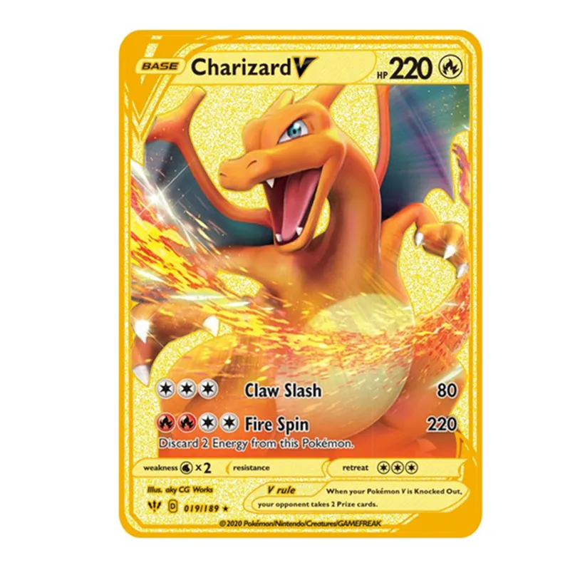 High HP Pokemon Gold Metal Super Card English Spanish Blastoise Venusaur  Raichu Charizard Pikachu Battle Collection Rare Gift