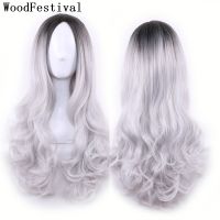 WoodFestival Synthetic Hair Cosplay Wigs For Women Ombre Wig Long Wavy Red Pink Green Blue Blonde Purple Black Grey Brown