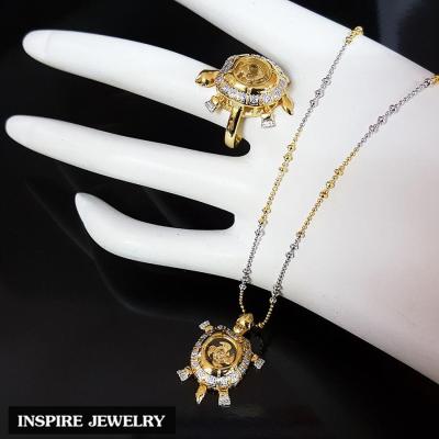 Inspire Jewelry ,ชุดเซ็ท จี้กังหันเต่าเพชร พร้อมสร้อยคอทอง และแหวนเต่ากังหันเพชร สวยหรู (พิเศษ ขยับได้ทุกส่วน หัว หาง และขา 4 ขา)