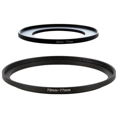 2PCS Camera Lens Step Up Filter Black Metal Adapter Ring,72mm-77mm &amp; 55mm-77mm