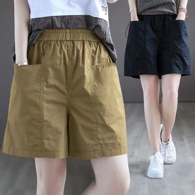 [Cotton] shorts womens summer wear high waist thigh-covering slimming versatile loose five-point casual wide-leg pants 2023
