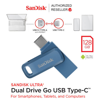 SanDisk Ultra Dual Drive Go 128GB USB 3.1 Gen1 Flash Drive Type-C Speed 150mb/s (SDDDC3-128G-G46NB) สีน้ำเงิน Navy Blue สำหรับโอนข้อมูลโทรศัพท์มือถือกับคอมพิวเตอร์ ประกัน Synnex 5ปี