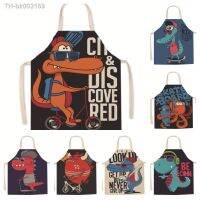 ✥✌ Dinosaur Aprons Cartoon Animals Kitchen Aprons Dinner Party BBQ Cooking Waist Bib Cotton Linen Funny Pinafore Cleaning Tools