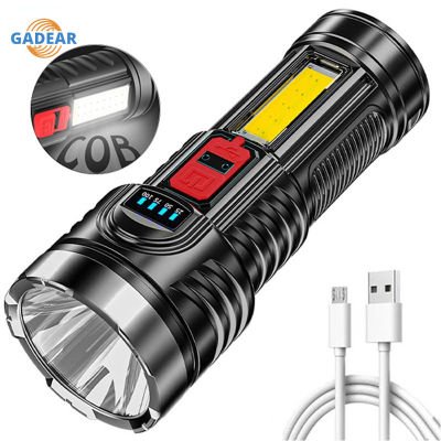 Portable Torch Lamp Camping Lantern USB Rechargeable COB LED Flashlight Waterproof Tactical Flashlight with Built-in Battery