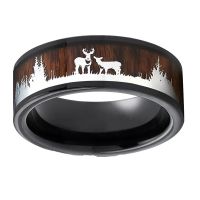 FDLK Fashion Black Color Stainless Steel Wedding Bands  New Style Wooden Pattern Deer Rings For Men Wholesale Jewelry Bulks