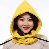 Unisex Winter Thick Hat Warm Thick Ear Neck Protection Beanies Women Men 2 Layer Hooded Collar Removable Drawstring Cap