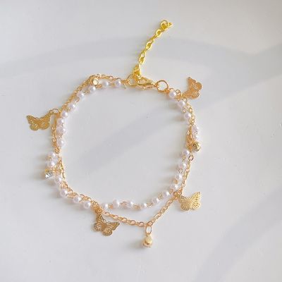 2023 New Fashion Trend Unique Design Elegant Delicate Double Layer Butterfly Pearl Bracelet Women Jewelry Party Premium Gift Wireless Earbuds Accessor