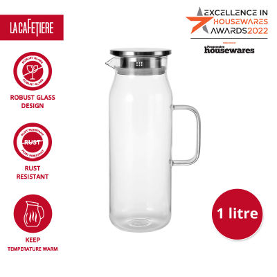 La Cafetiere Single-Wall Borosilicate Glass Jug for French Press Coffee Makers with Stainless Steel Silicone Flip-top Lid and Glass Water Pitcher , Drip-free Glass เหยือกน้ำ