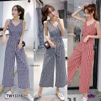 P13316 Jumpsuit จั้มสูทแขนกุดลายสก็อตขากระบอก Jumpsuit, sleeveless jumpsuit, plaid pattern