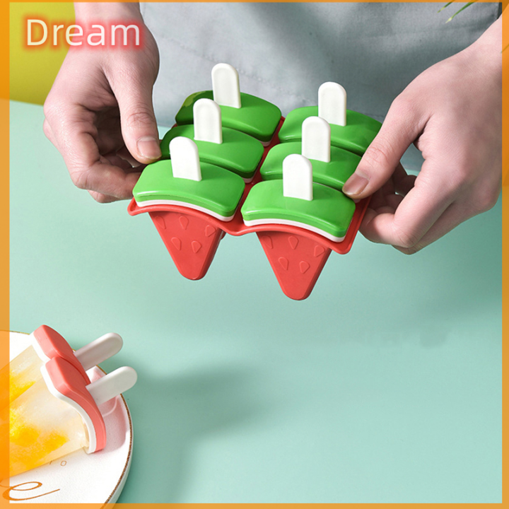 แม่พิมพ์ไอศกรีมพร้อมฝาปิด-แม่พิมพ์รูปทรงแตงโมแม่พิมพ์ไอศกรีมทำน้ำแข็งโฮมเมดแบบทำมืออุปกรณ์ทำไอศกรีมนมน้ำผลไม้แข็ง