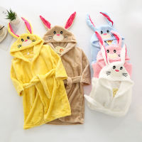 New Baby Robe Cartoon Hoodies Rabbit Ear Boys Girl Sleepwear Bath Towels Kids Soft Pajamas Bathrobe Childrens Flannel Nightgown