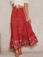 【CC】◎✽  Boho Floral Print Skirt Loose Waist Pleated Fashion Beach Skirts