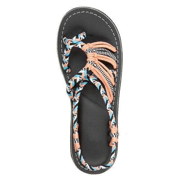 ขายดีที่สุด-ioztt2023-hot-sale-women-39-s-sandals-large-size-35-44-flat-shoes-rope-knot-beach-toe-colors-zapatos-de-mujer