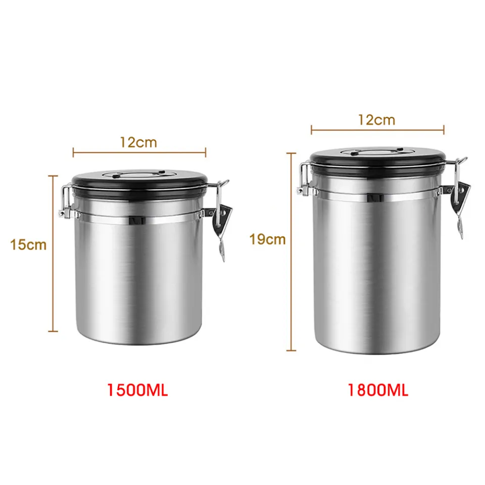 Stainless Steel Airtight Coffee Container Storage Canister Set Coffee jar  Canister With Scoop For Coffee Beans Tea 1.5L/1.8L