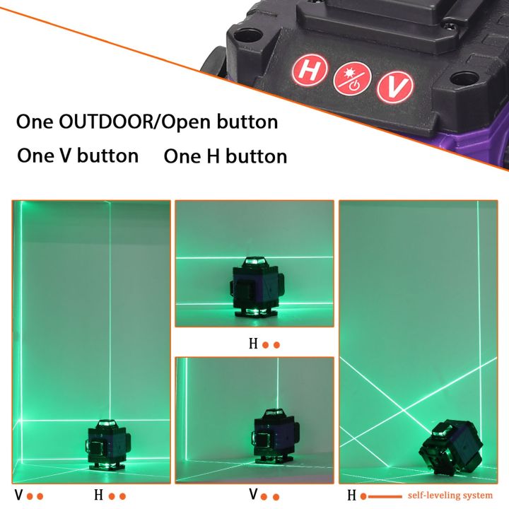 เลเซอร์ปรับระดับ4d-ได้3-16เส้น-ฟังก์ชันปรับระดับเองได้มีฟังก์ชันกากบาทแนวตั้งแนวนอน360ระดับเลเซอร์สีเขียวได้อย่างมีประสิทธิภาพสูงในอาคารกลางแจ้ง