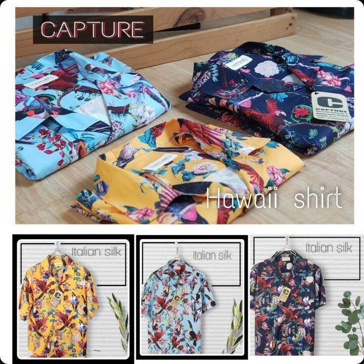 capture-shirt-เสื้อฮาวาย-ผู้ชาย-ลายนกเงือก-สีฟ้า-มีตั้งแต่อก-40-48-นิ้ว