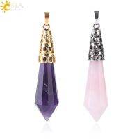 CSJA New Arrival Jewellery Gold Color Faceted Natural Stone Pendulum Hexagon Suspension Crystal Quartz Pendant for Necklace F401