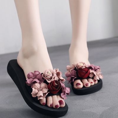 Ruyis wholesale a flip flops female summer wear outside national wind in fashionable thick bottom flowers outside with beach slippers