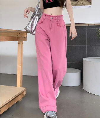 กางเกงยีนส์ผู้หญิงผ้าดิบฟอกสไตล์วินเทจ 2023 กางเกงขากว้างเอวสูงใส่แล้วดูผอมเพรียวสำหรับฤดูร้อน