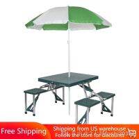 hyfvbu♘  Folding Table With Umbrella Chairs Aluminum Frame Camping Furnishings Hiking